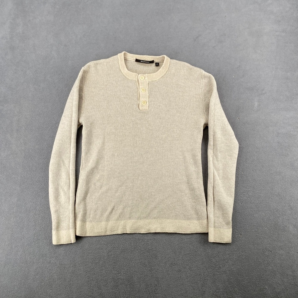 Billy Reid Mens Beige Wool Silk Cashmere Henley Sweater Made in Italy Small